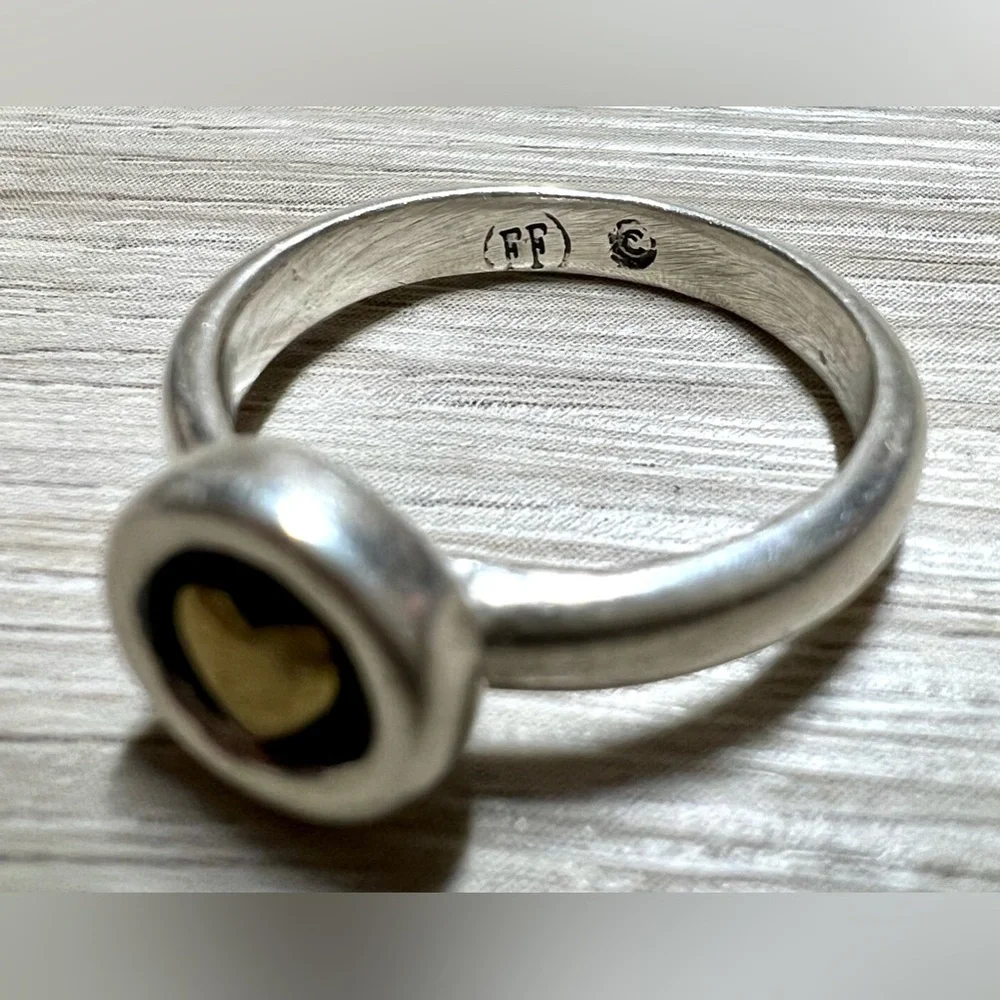 Vintage Artisan (FF) Sterling Silver & Gold Modernist Shadowbox Heart Ring